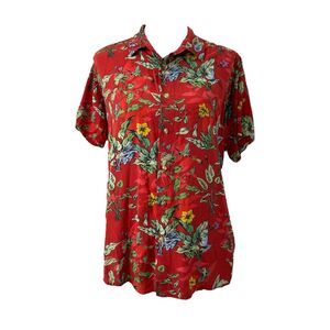 Michael Alexander Women’s Shirt Red Floral Short Sleeve Button-Down Size XL